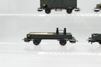 Märklin H0 Konvolut Kranwagen (Krupp-Ardelt), Kranschutzwagen, Flachwagen, Gedeckter Güterwagen, grün