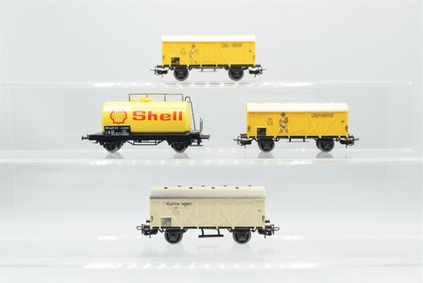 Märklin H0 Konvolut Gedeckte Güterwagen (Jamaica), Kühlwagen, Kesselwagen (Shell), DB
