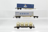 Unbekannt H0 Konvolut Containertragewagen mit Container Cosco/P&O, Silotragewagen, DB