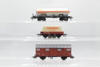 Fleischmann H0 Konvolut Gedeckter Güterwagen, Kesselwagen (Butagaz), Schienenreinigungswagen, DB/SNCF