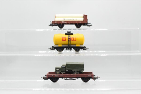 Lima H0 Konvolut Niederbordwagen mit Rohre, Kesselwagen, Niederbordwagen mit LKW, DB/FS