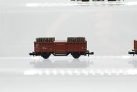Minitrix N Konvolut Hochbordwagen (teilw. mit Ladung), Rungenwagen (mit Plane), DB