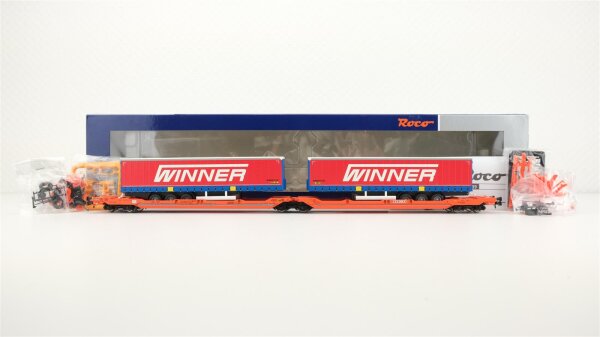 Roco H0 75889 Doppeltaschen-Gelenkwagen T3000e WASCOSA mit 2 Aufliegern "Winner"