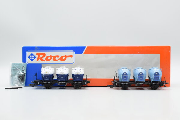 Roco H0 46521 Behältertragewagen (012 070, Birkel Eier-Nudel, 012 066 Knorr Eier-Makaroni) DB