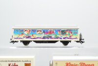 Märklin H0 Konvolut Seitenwandschiebewagen (Weihnachtsmotiv), Kühlwagen (König Pilsener), Containetragwagen (8. Int. MoBa-Ausstellung Köln 1990) DB