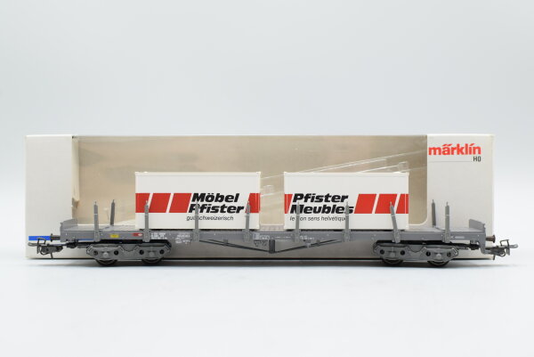 Märklin H0 4668 Flachwagen mit Containern (Möbel Pfister) RS 53 der SBB