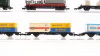 Fleischmann/Minitrix N Konvolut Niederbordwagen/ Flachwagen/ Containertragwagen/ Packwagen DB