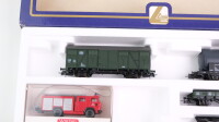 Lima H0 L303291-4 Zugpackung Bahnfeuerwehr 3 Güterwaggons & Wiking FW-Kranwagen