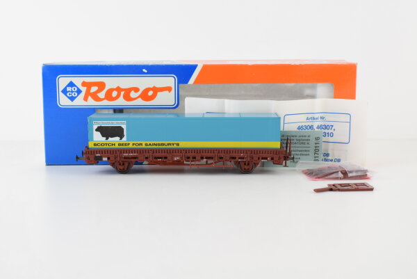 Roco H0 46306 Rungenwagen (334 7 888-6) mit Container (Scotch Beef for Sainsburys) DB
