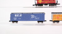 Life-Like Trains N Konvolut amerikanischer Viehtransportwagen/ ged. Güterwagen/ Güterzugbegleitwagen Caboose UP/ATSF/RF&P