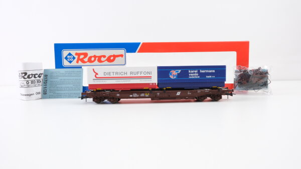 Roco H0 46379 Taschenwagen (mit LKW-Pritschen, Ruffoni, Karl Hermans) ÖBB