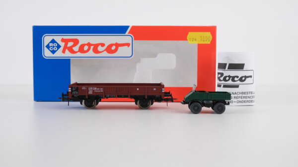 Roco H0 46998 Niederbordwagen (mit Ladung Unimog) DB