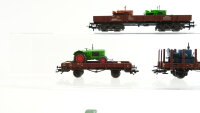 Märklin H0 Konvolut Niederbordwagen mit Fahrzeugen (Unimog, Traktor, Raupe) DB