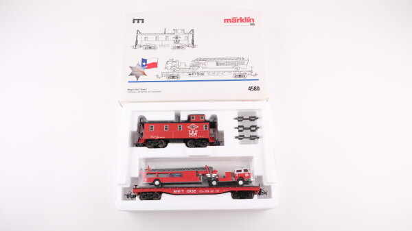 Märklin H0 4580 Wagen-Set "Texas" caboose und flatcar mit Feuerwehr der USA