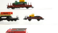 Märklin H0 Konvolut Niederbordwagen, Rungenwagen (mit LKW) DB