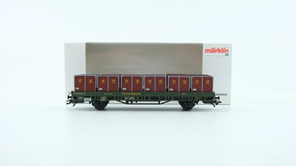 Märklin H0 48579 Niederbordwagen mit Rollplattenbehältern  Post (e)-t13 der DBP Postmuseumswagen 2004