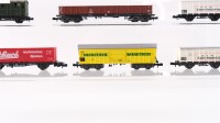 Minitrix N Konvolut Packwagen/ ged. Güterwagen/ Containertragwagen/ Hochbordwagen/ Schwenkdachwagen DB