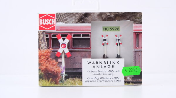 Busch H0 5928 Warnblinkanlage Andreaskreuze "DR" mit Blinkschaltung