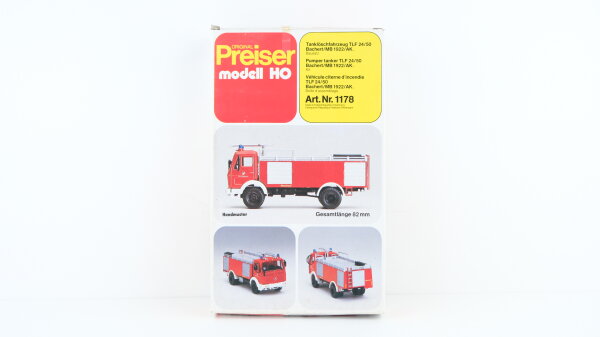 Preiser H0 1178 Feuerwehr Tanklöschfahrzeug TLF 24/50, Bachert/MB 1922/AK