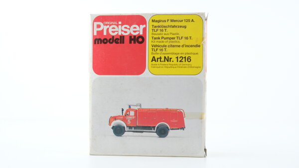 Preiser H0 1216 Magirus F Mercur 125 A, Tanklöschfahrzeug TLF 16 T