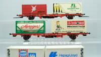 Unbekannt H0 Konvolut Containertragewagen DB Cargo (Stern, Schönbuch Bräu, Merziger, Schamel), Containertragewagen (Iglo, Hapag-Lloyd), DB/DB-Cargo