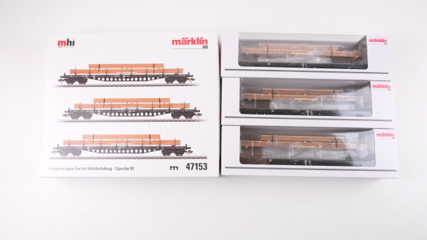 Märklin H0 47153 Rungenwagen-Set mit Holzbeladung Rs 684 der DB AG