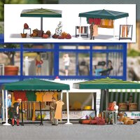 Busch H0 1825 Marktstände Kleidung, Koffer, Körbe