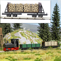 Busch H0 12247 Drehgestell-Stirnwandwagen mit Holzladung