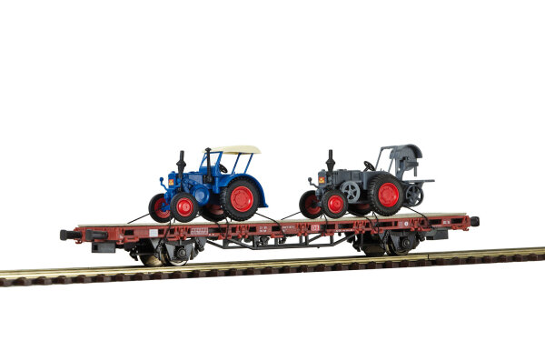 Kibri H0 26252 Niederbordwagen mit 2 LANZ Bulldogs,Fertigmodell