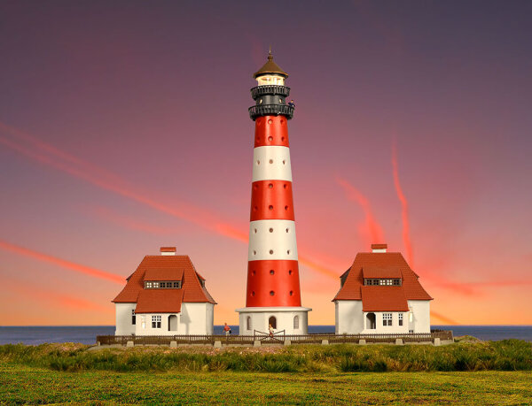 Kibri N 37300 Leuchtturm Westerheversand mit 2 Nebengebäuden,Funktionsbausatz