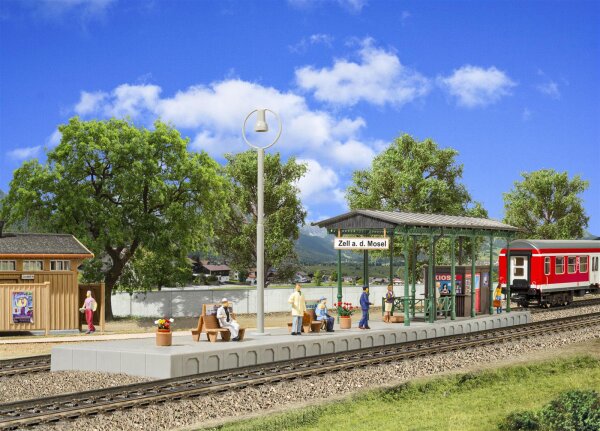 Kibri H0 39564 Bahnsteig Zell an der Mosel mit LED-Beleuchtung, Funktionsbausatz