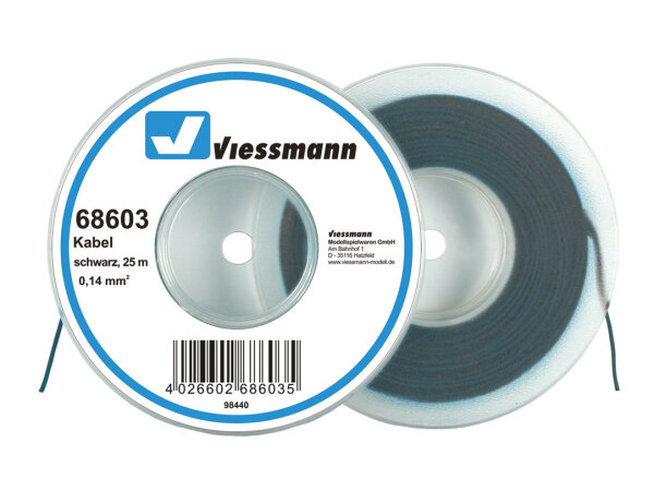 Viessmann 68603 Kabel auf Abrollspule 0,14 mm², schwarz, 25 m