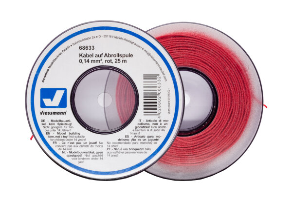 Viessmann 68633 Kabel auf Abrollspule 0,14 mm², rot, 25 m