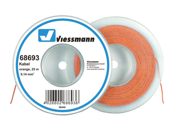 Viessmann 68693 Kabel auf Abrollspule 0,14 mm², orange, 25 m