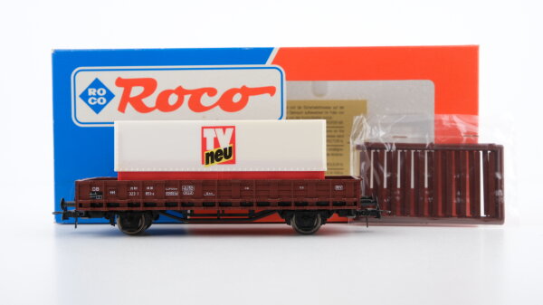 Roco H0 46031 Rungenwagen mit Container (TV neu) DB in EVP