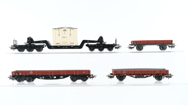 Märklin H0 Konvolut Schwerlastwagen mit Überseekiste), Niederbordwagen, DB