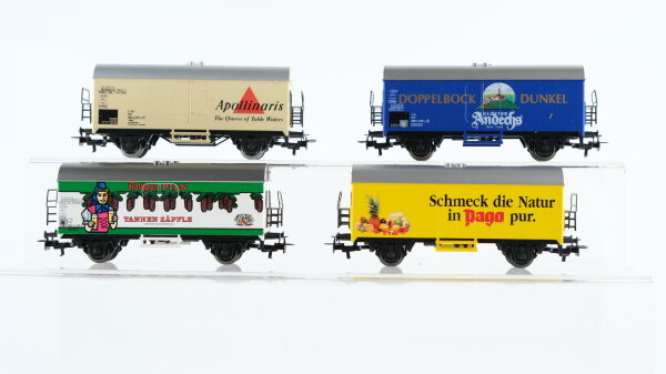 Märklin H0 Kühlwagen (Pago, Rothaus Pils, Apollinaris, Doppelbock Dunkel), DB/u.a.