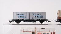 Märklin H0 Konvolut Flachwagen mit Bus, Containertragwagen mit 2 Container, Planwagen DB