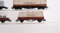 Märklin H0 Konvolut Flachwagen mit Bus, Containertragwagen mit 2 Container, Planwagen DB