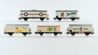 Märklin H0 Konvolut Containertragewagen mit Container /Rheda-Wiedenbrück 1988), Kühlwagen (Pilsener Urquell,Beck´s Bier, Wüstenrot,Interfrigo) DB/CSD/Renfe/u.a.