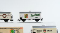 Märklin H0 Konvolut Containertragewagen mit Container /Rheda-Wiedenbrück 1988), Kühlwagen (Pilsener Urquell,Beck´s Bier, Wüstenrot,Interfrigo) DB/CSD/Renfe/u.a.