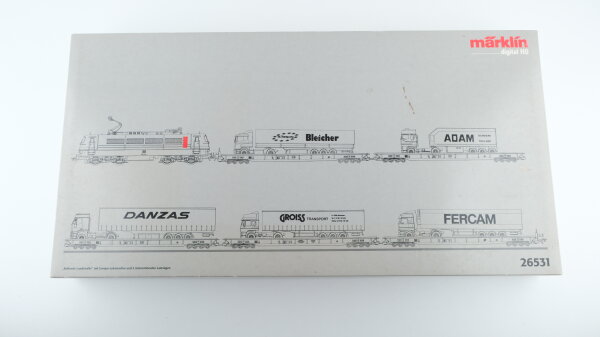 Märklin H0 26531 "Rollende Landstraße" mit Europa-Lokomotive und 5 internationalen Lastzügen DB AG Wechselstrom Digital