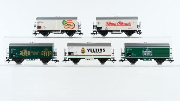 Märklin H0 Konvolut Kühlwagen "Veltins, Königs-Pilsener, Karlsberg Urpils, Jever, Herta Wurst" DB, u.a.