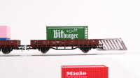 Roco H0 Konvolut Niederbordwagen mit Wechselbrücke (Journal für die Frau),Container (Miele), Kühlcontainer (Bitburger) DB