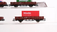 Roco H0 Konvolut Niederbordwagen mit Wechselbrücke (Journal für die Frau),Container (Miele), Kühlcontainer (Bitburger) DB