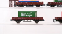 Roco H0 Konvolut Niederbordwagen mit Wechselbrücke (Journal für die Frau),Container (Miele), Kühlcontainer (Bitburger) DB