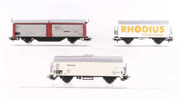 Märklin H0 Konvolut Güterwagen Kühlwagen (Rhodius), Kühlwagen weiss, Klappdeckelwagen DB,u.a.