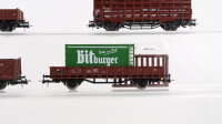 Roco H0 Konvolut Viehtransportwagen, Hochbordwagen, Rungenwagen mit Kühlcontainer (Bitburger), Hochbordwagen mit VW 411 DB