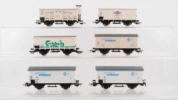 Piko H0 Konvolut Güterwagen  Flachdach Kühlwagen, Kühlwagen mit Bremserhaus (Inter Frigo, Carlsberg, Martini,Emil Bachmann) SNCF, DR, FS, K.Sächs.Sts. E.B.