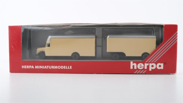 Herpa H0 143394 Mercedes-Benz L311 Kofferhängerzug unbedruckt, braunbeige-silber